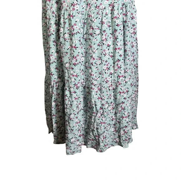 NWT BloomChic Floral Tiered Midi Dress Light Blue Pink Square Neck Pockets US 12 - Picture 8 of 12